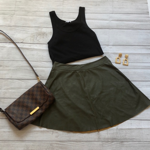 Francesca's Collections Dresses & Skirts - Army Green Faux Leather Skirt